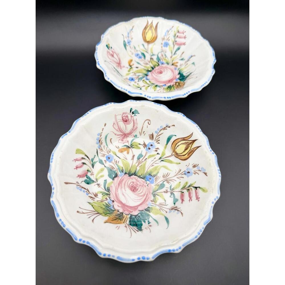 Vintage Hand Painted CREAZIONI Rose Floral Majolica Italian Ceramic Bowl Italy